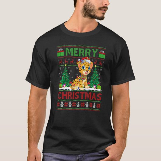 Cheetah Xmas Tree Lights Ugly Santa Cheetah Chris T-shirt (Voorkant)