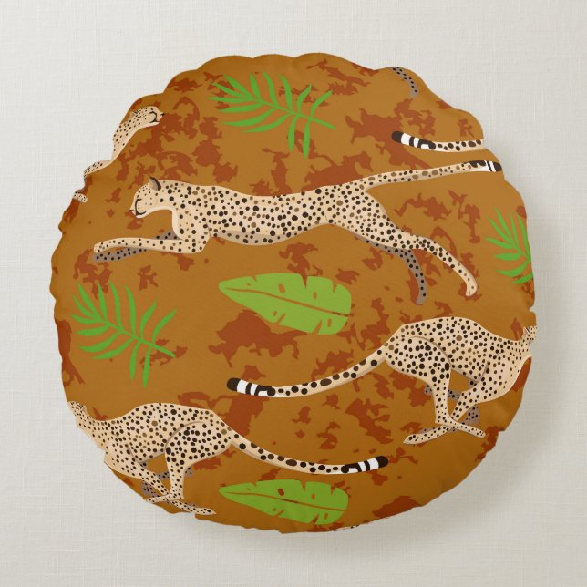 Cheetahs bladeren:  Graphic naadloos Rond Kussen (Voorkant)