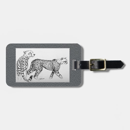 Cheetahs Fine Art Grey Faux Leather Bagagelabel (Voorkant horizontaal)