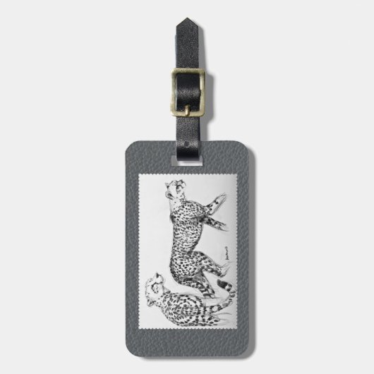 Cheetahs Fine Art Grey Faux Leather Bagagelabel (Voorkant verticaal)