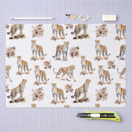 Cheetahs Floral Tissuepapier (Craft)