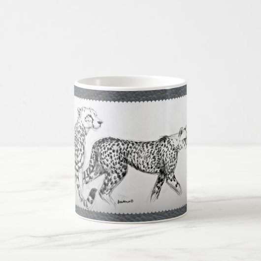 Cheetahs op Grijze kunstleder Koffiemok (Center)