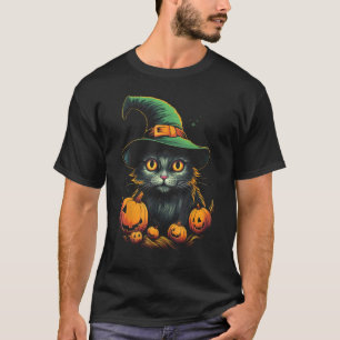 Cheetoh-kat in heksenhoed met pompoenen Funny Grap T-shirt
