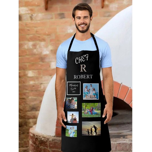 *Chef 6 foto's zwart & wit aangepast monogram naam Schort