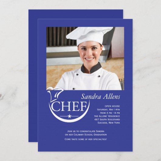 Chef Afstuderen Fotouitnodiging Kaart (Voorkant / Achterkant)