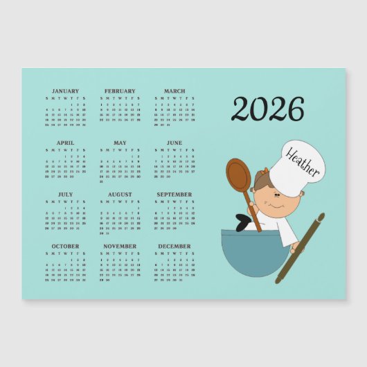 Chef Baker Design 2026 Calendar Magnetic Card (Voorkant)