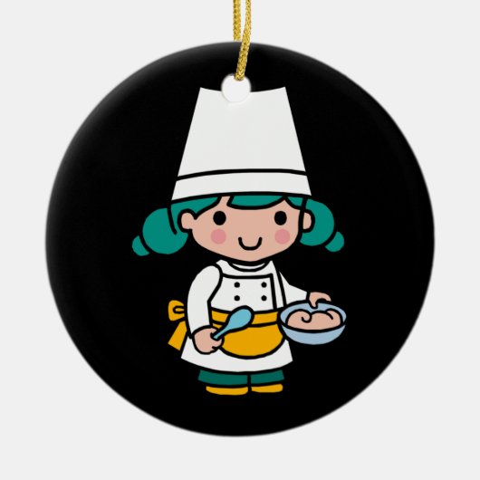 Chef/Baker Girl in Apron-kookkunst Keramisch Ornament (Voorkant)