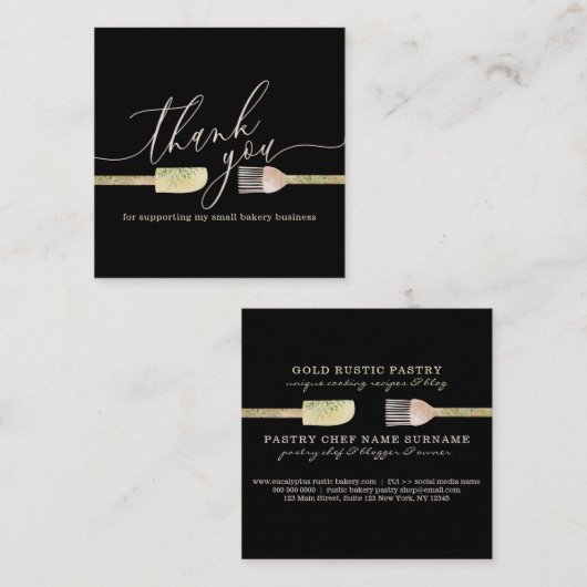 Chef bakkerij catering bedankt vierkante visitekaartje (Voorkant / Achterkant)