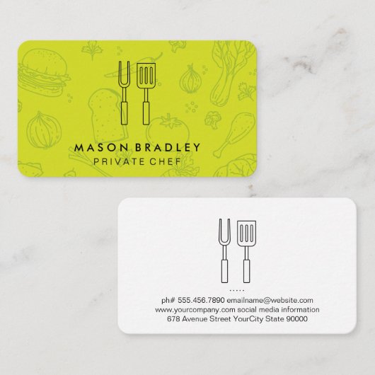 Chef | BBQ-kokersoftware | Voedselpatroon Visitekaartje (Voorkant / Achterkant)