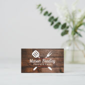 Chef | BBQ-koking | Achtergrond hout Visitekaartje (Staand voorkant)