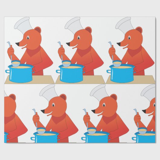 Chef Beer Kooksoep Leuke Dierlijke Keuken Cadeaupapier (Vlak)