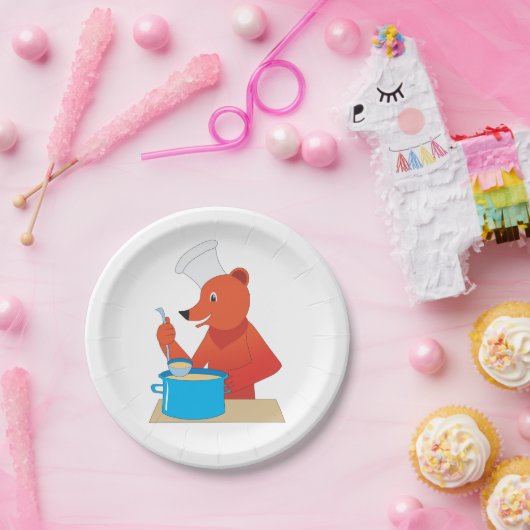 Chef Beer Kooksoep Leuke Dierlijke Keuken Papieren Bordje (Feest)