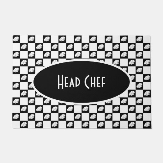 Chef Black en White Checkered Kitchen Deurmat (Voorkant)