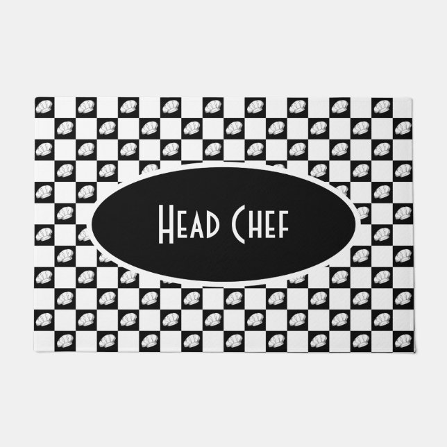 Chef Black en White Checkered Kitchen Deurmat (Voorkant)