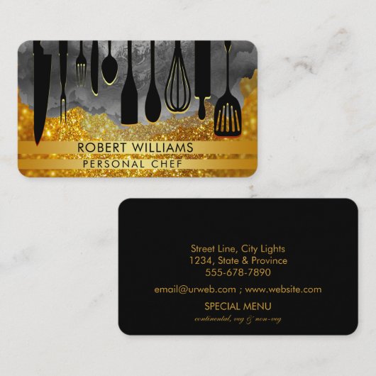 Chef Black Gold Catering Kitchen Tools Personal Bu Visitekaartje (Voorkant / Achterkant)