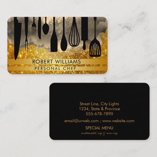 Chef Black Gold Catering Kitchen Tools Personal Bu Visitekaartje (Voorkant / Achterkant)
