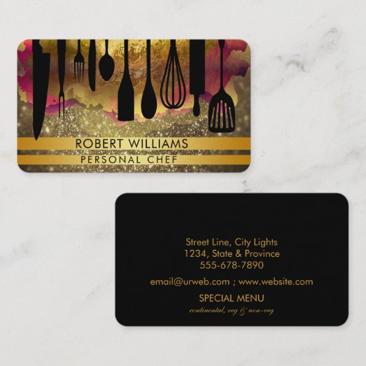 Chef Black Gold Catering Kitchen Tools - persoonli Visitekaartje (Voorkant / Achterkant)