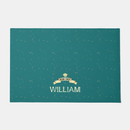 Chef blauwgroen naam Door Mat (Voorkant)