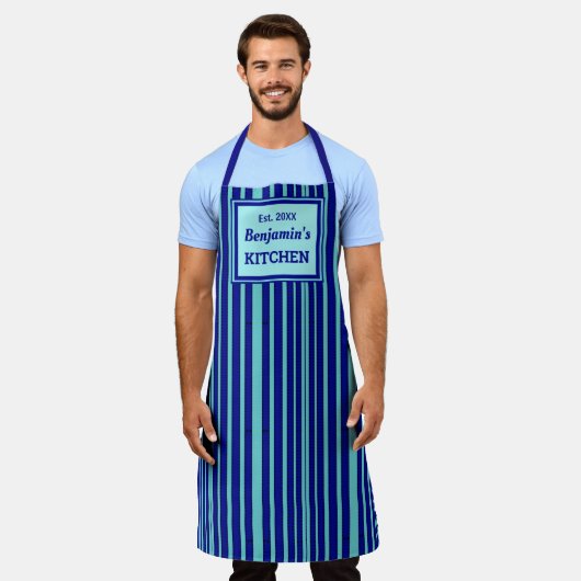 Chef Blue Stripe geometrisch patroon personalisere Schort (Gedragen)
