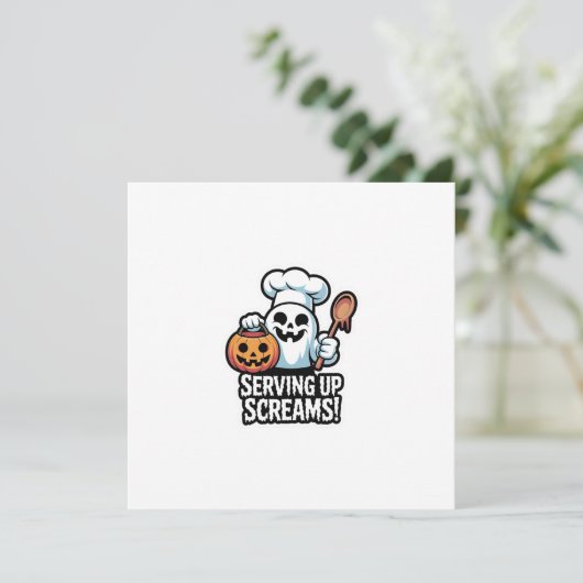 Chef Boo – Spooky Cute Halloween Ghost Spoon Kaart (Staand voorkant)