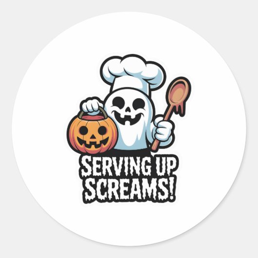 Chef Boo – Spooky Cute Halloween Ghost Spoon Ronde Sticker (Voorkant)