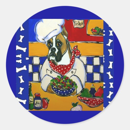 Chef Boxer Hond Ronde Sticker (Voorkant)