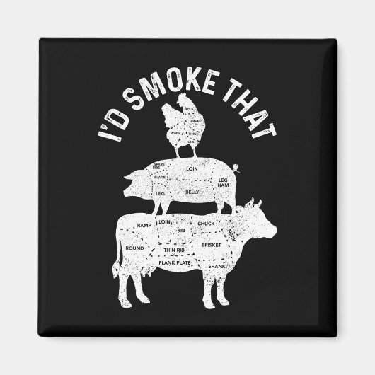 Chef Butcher Bbq I'd Smoke That Pork Beef Funny Fa Magneet (Voorkant)