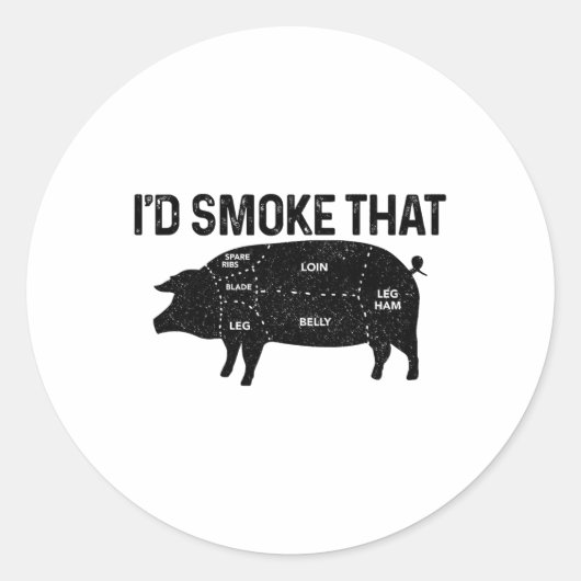 Chef Butcher BBQ Ik rookte dat varkensvarken grapp Ronde Sticker (Voorkant)