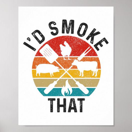 Chef Butcher BBQ Ik zou die grappige Vaderdag roke Poster (Voorkant)