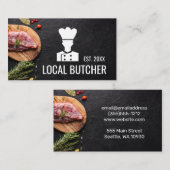 Chef Butcher Logo | Biefstuk op houten Visitekaart Visitekaartje (Voorkant / Achterkant)