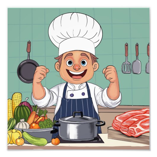 Chef cartoon procreate hand drawing  foto afdruk (Voorkant)