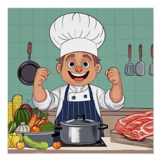 Chef cartoon procreate hand drawing  perfect poster (Voorkant)