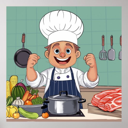 Chef cartoon procreate hand drawing  poster (Voorkant)