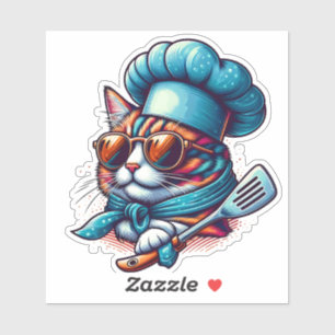 Chef Cat Cool Zonnebril Pet Die Cut Sticker