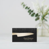 Chef Catering Gold Knife Modern Black Glitter Visitekaartje (Staand voorkant)