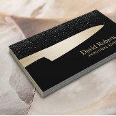 Chef Catering Gold Knife Modern Black Glitter Visitekaartje