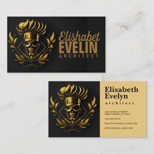 Chef Catering Goud Modern Zwart Blink420 Zakelijk Visitekaartje (Voorkant / Achterkant)