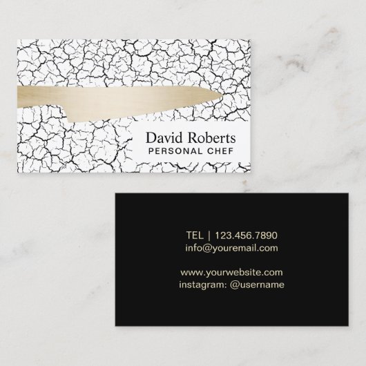 Chef Catering Modern Gold Knife Visitekaartje (Voorkant / Achterkant)