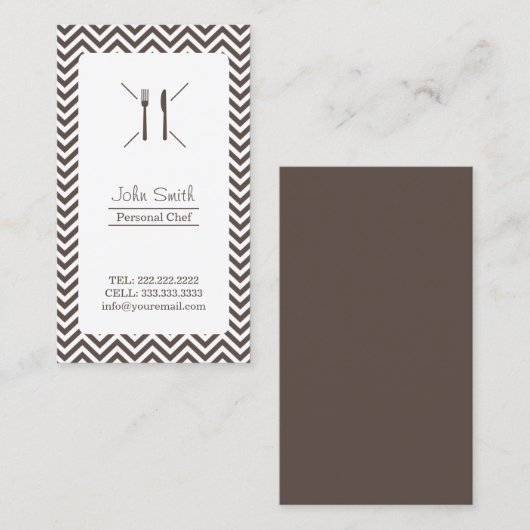 Chef Catering Plain Brown Chevron Stripes Visitekaartje (Voorkant / Achterkant)