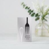 Chef Catering Restaurant Bake Vork Whisk Grijs Visitekaartje (Staand voorkant)