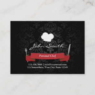 Chef Catering Restaurant Elegant Black Damask Visitekaartje