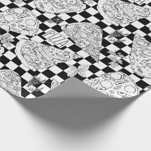 Chef Checkerboard Zwart Wit Pizza Patroon Cadeaupapier (Hoek)