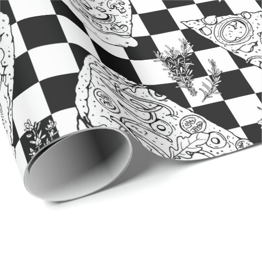 Chef Checkerboard Zwart Wit Pizza Patroon Cadeaupapier (Rol Hoek)