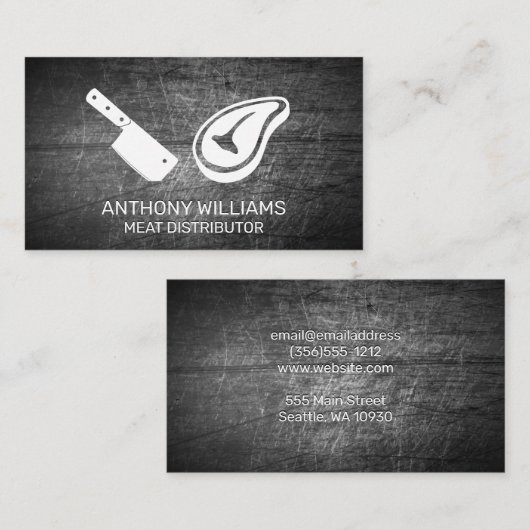 Chef Cleaver Steak icoon | Gekrabd metaal Visitekaartje (Voorkant / Achterkant)