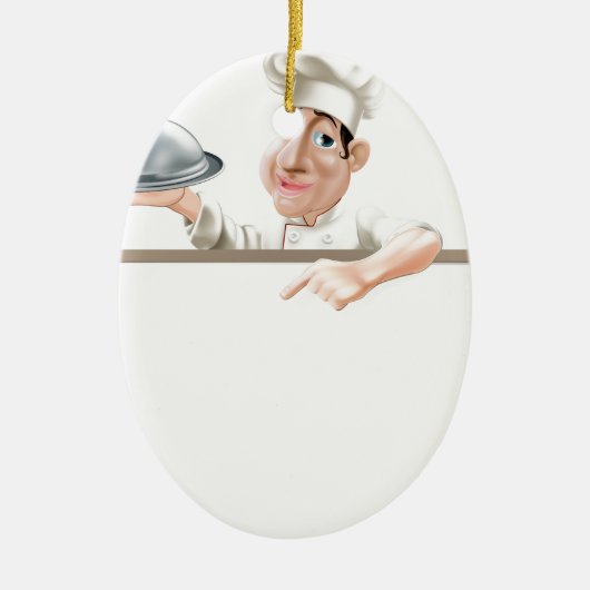 Chef cloche en menu keramisch ornament (Voorkant)
