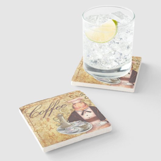 Chef Coffee Stenen Onderzetter (Zijkant)