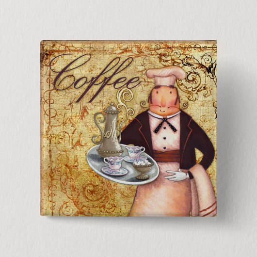 Chef Coffee Vierkante Button 5,1 Cm (Voorkant)