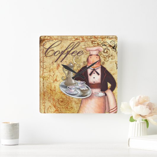 Chef Coffee Vierkante Klok (Huis)