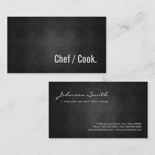 Chef / Cook Cool Black Metal Simpliciet Visitekaartje (Voorkant / Achterkant)