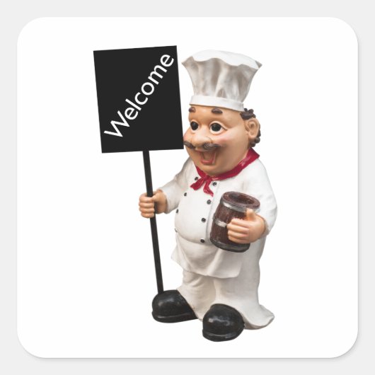 Chef cook - WELCOME-menukaart Vierkante Sticker (Voorkant)